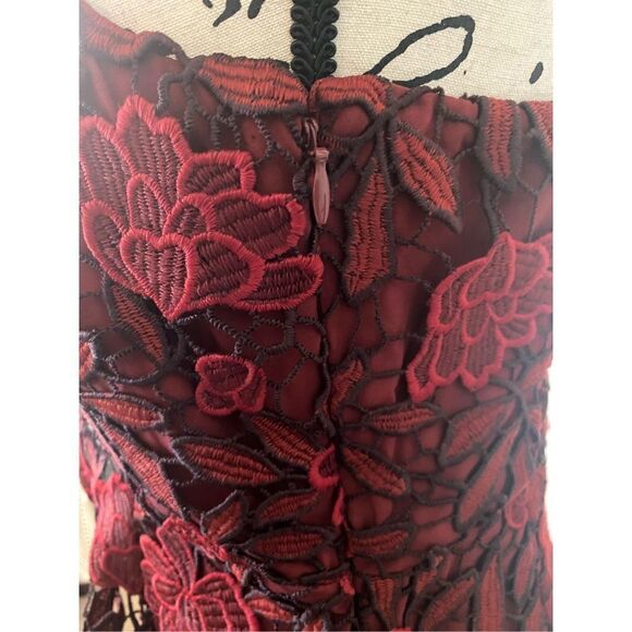 Guess Women's Scarlet Red Teegan Assymetrical Sleeve Lace Dress Size Small - Picture 6 of 8